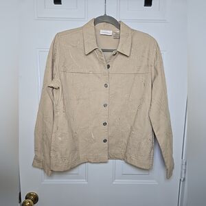 Khaki/Tan 100% Cotton Embroidered Short Denim Jacket Petite Med